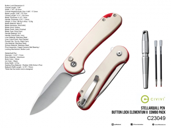C23049 StellarQuill Pen &amp; Button Lock Elementum II Knife Combo Pack